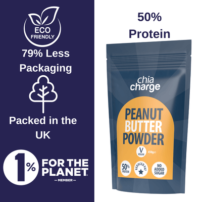 Chia Charge Home Peanut Butter Powder - 50% Protein No Added Sugar 70% Less Fat than ordinary Peanut Butter- All Natural, Vegan Powdered Spread